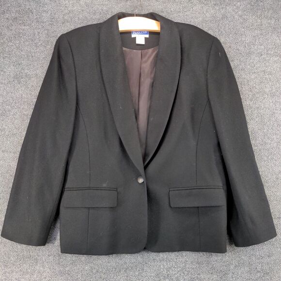 Vintage Pendleton Classic Blazer Suit Womens 16 Black One Button Wool - Picture 2 of 13